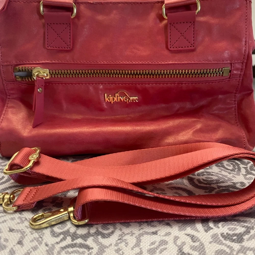 Kipling Shiny Coral Pink Shoulder & Handbag✨✨ - Picture 9 of 16